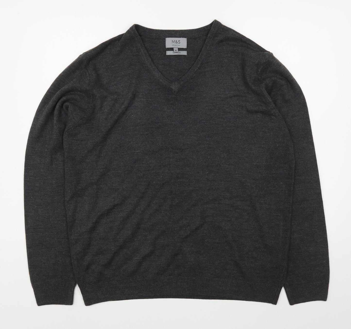 Marks and Spencer Mens Grey V-Neck  Acrylic Pullover Jumper Size XL