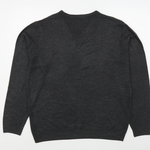 Marks and Spencer Mens Grey V-Neck  Acrylic Pullover Jumper Size XL