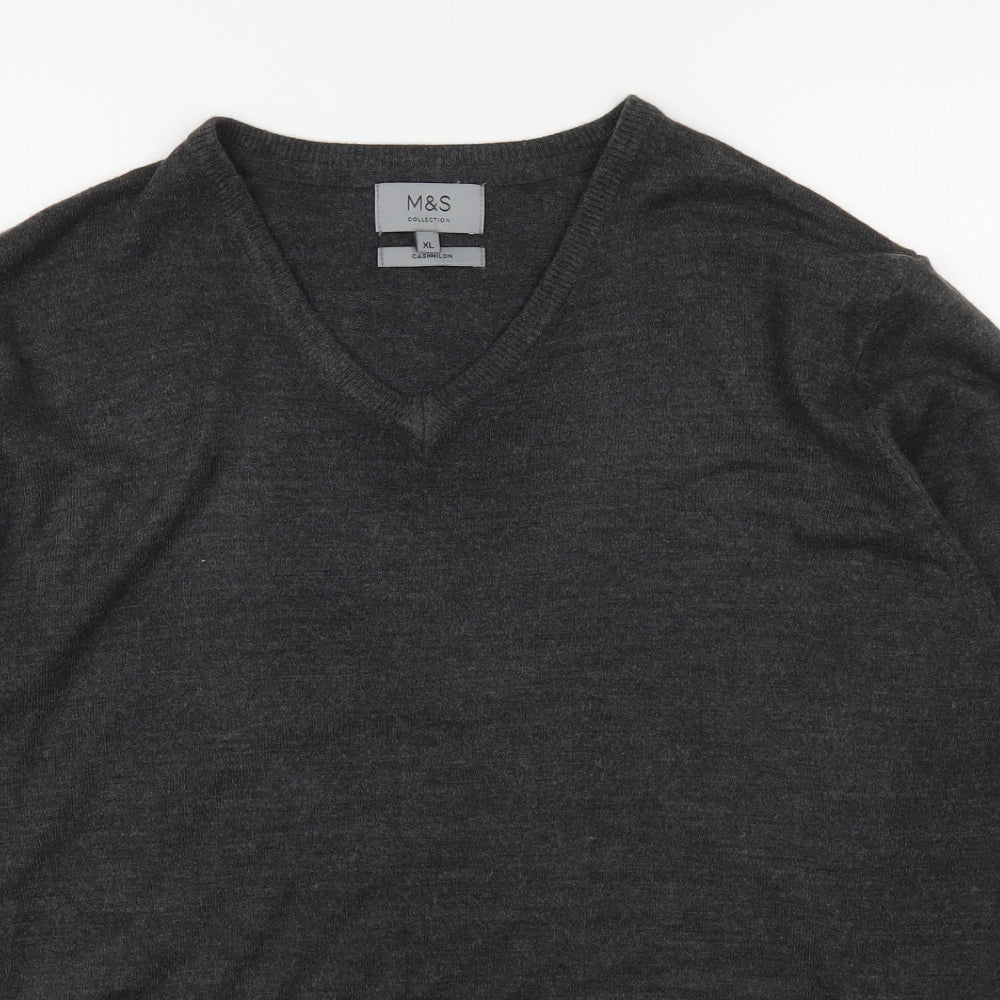 Marks and Spencer Mens Grey V-Neck  Acrylic Pullover Jumper Size XL
