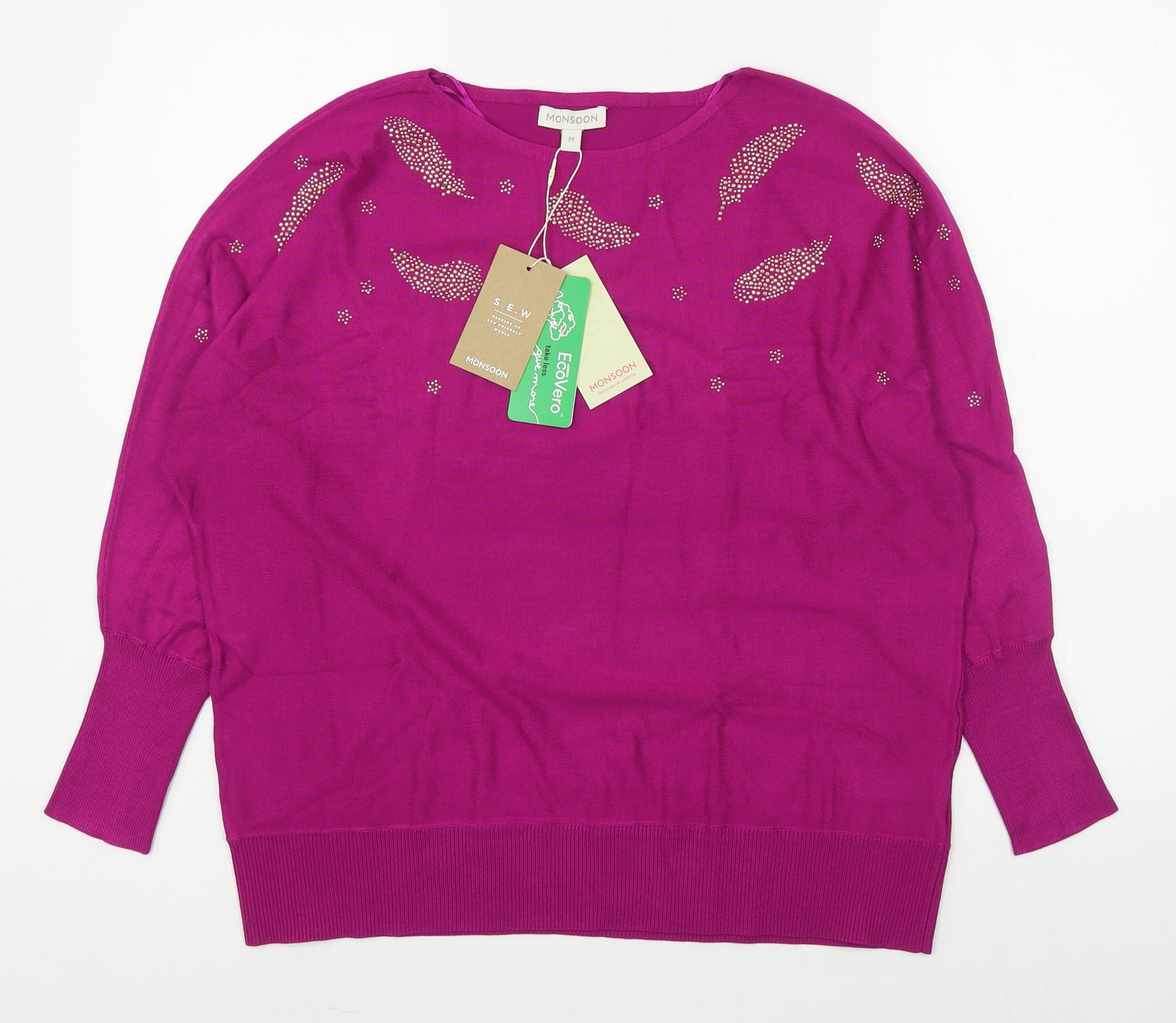 Monsoon Womens Pink Boat Neck  Viscose Pullover Jumper Size M