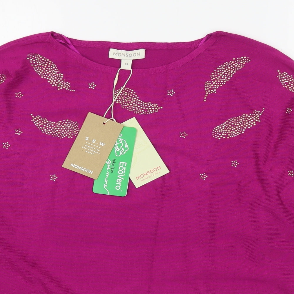Monsoon Womens Pink Boat Neck  Viscose Pullover Jumper Size M