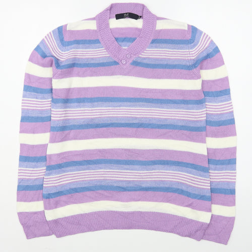 ILSE Womens Multicoloured V-Neck Striped Acrylic Pullover Jumper Size S