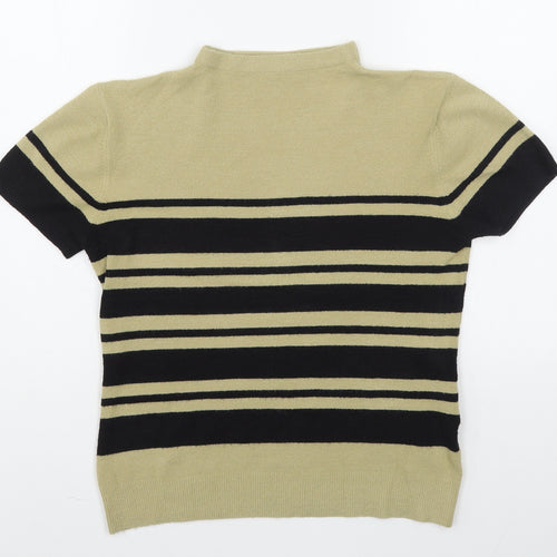 Wallis Womens Beige High Neck Striped Acrylic Pullover Jumper Size 16