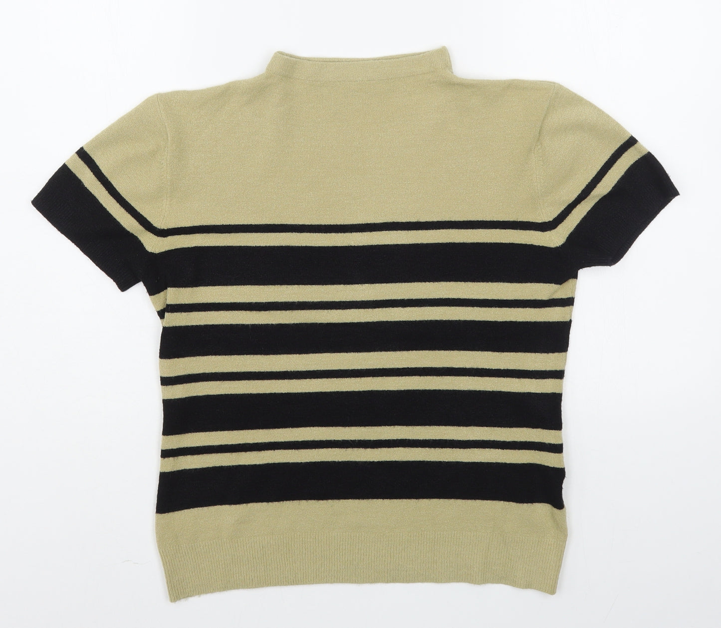 Wallis Womens Beige High Neck Striped Acrylic Pullover Jumper Size 16