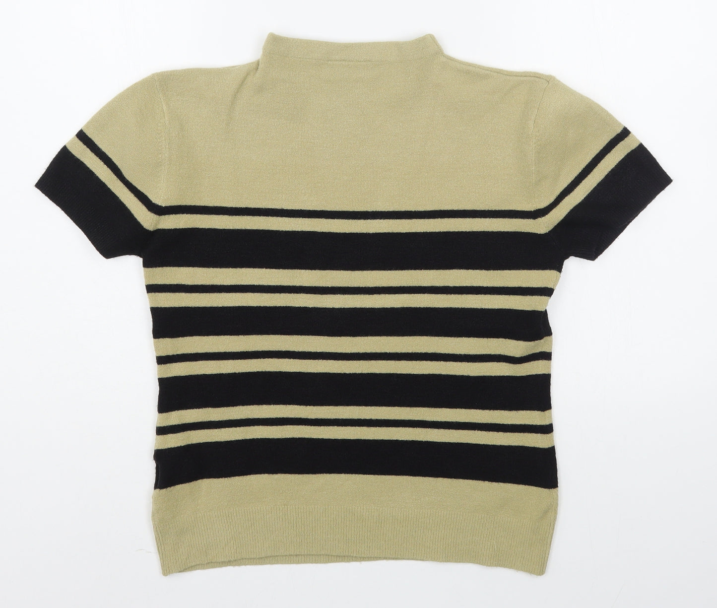 Wallis Womens Beige High Neck Striped Acrylic Pullover Jumper Size 16
