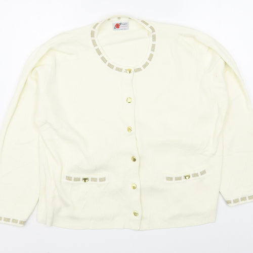 Poppy Style garments Womens Ivory Round Neck  Acrylic Cardigan Jumper Size M
