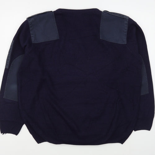 Ensemble Clothing Mens Blue V-Neck  Acrylic Pullover Jumper Size L