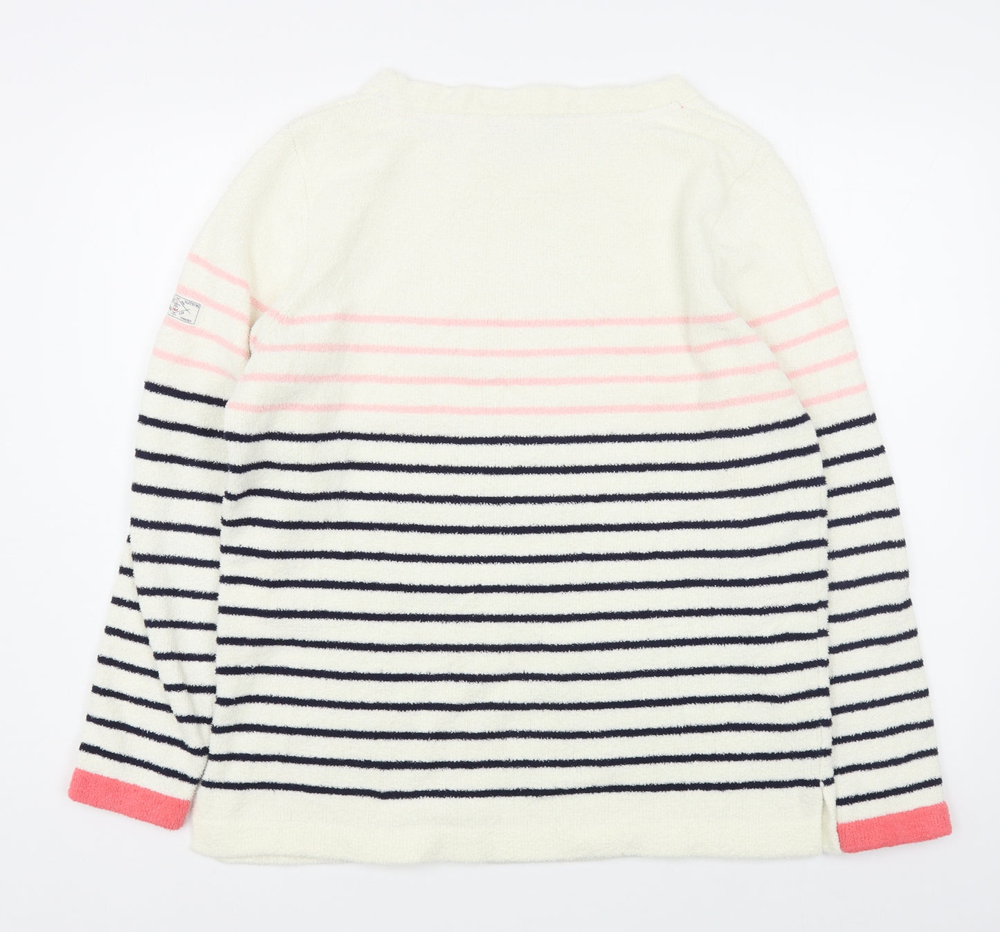 Joules Womens White Round Neck Striped Polyester Pullover Jumper Size 14