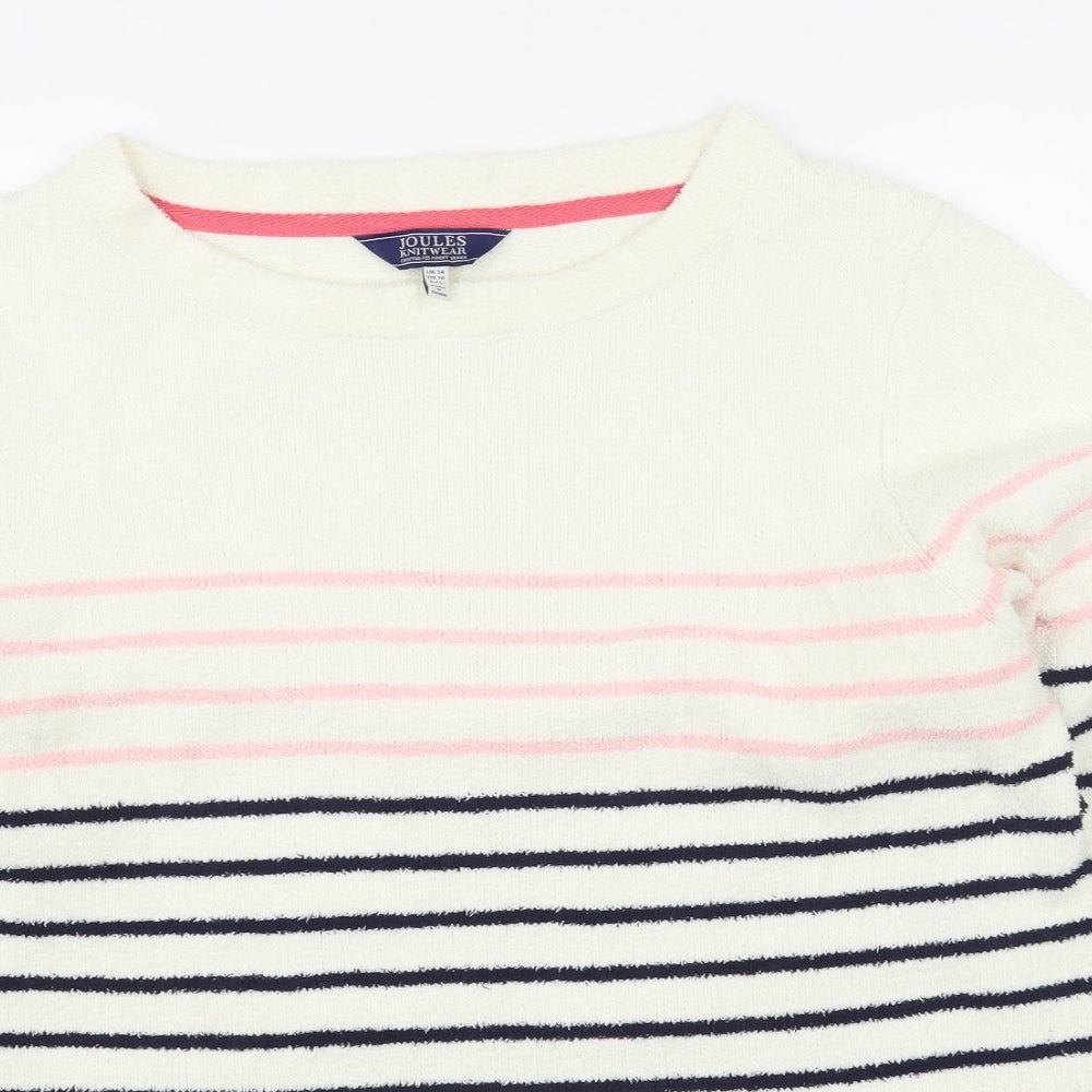 Joules Womens White Round Neck Striped Polyester Pullover Jumper Size 14