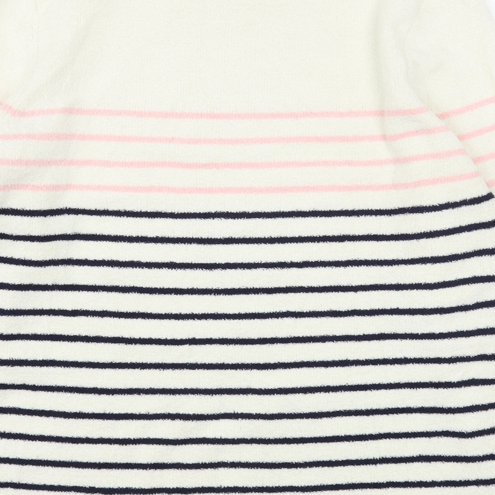 Joules Womens White Round Neck Striped Polyester Pullover Jumper Size 14