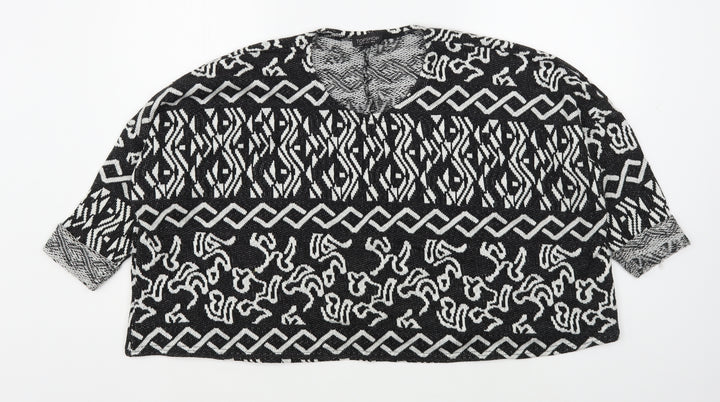 Topshop Womens Black Scoop Neck Geometric Acrylic Pullover Jumper Size 6