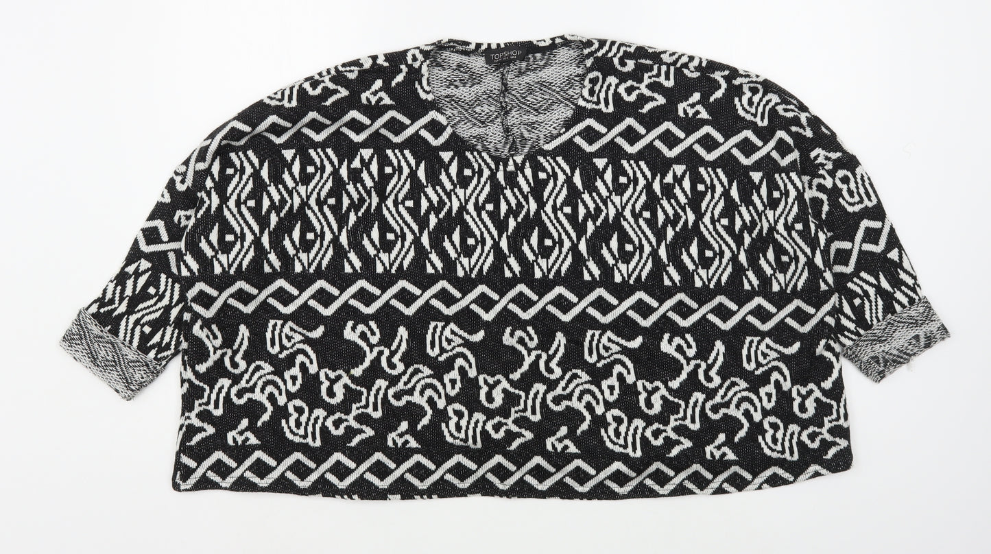 Topshop Womens Black Scoop Neck Geometric Acrylic Pullover Jumper Size 6