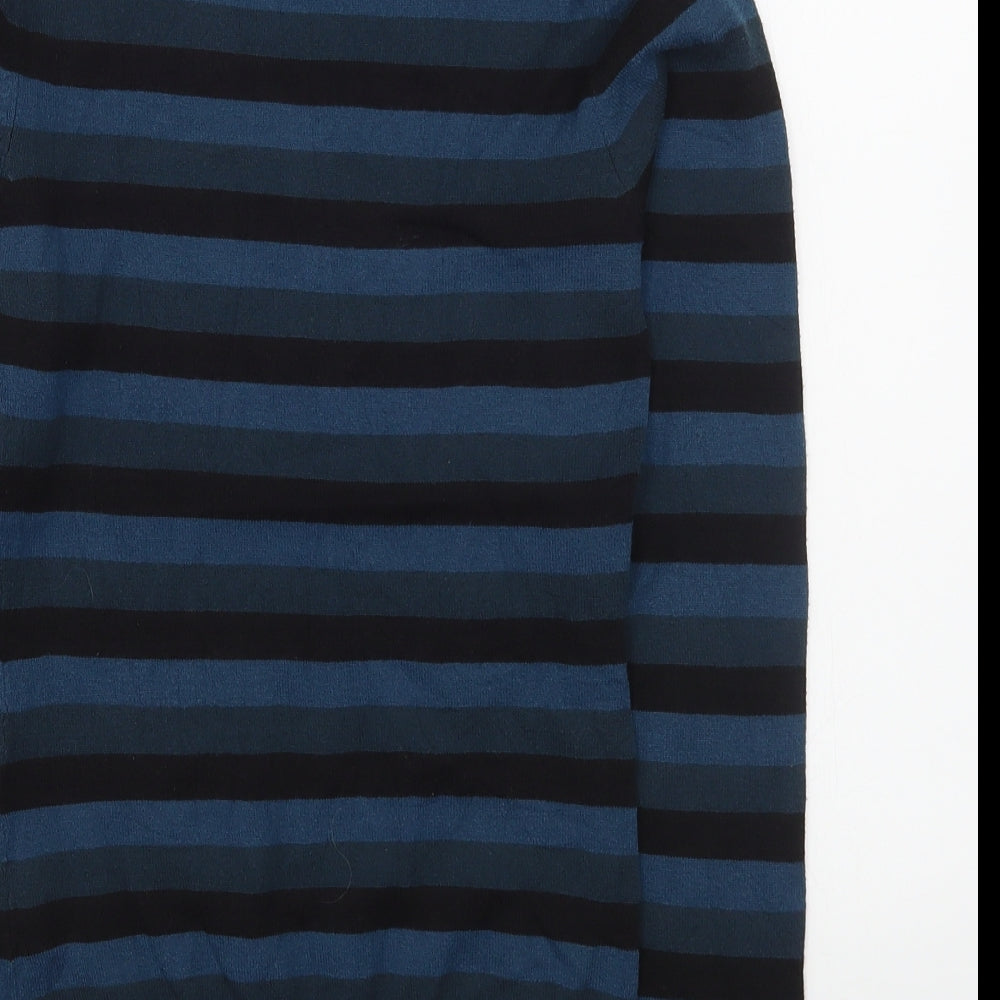 H&M Mens Blue V-Neck Striped Acrylic Pullover Jumper Size S