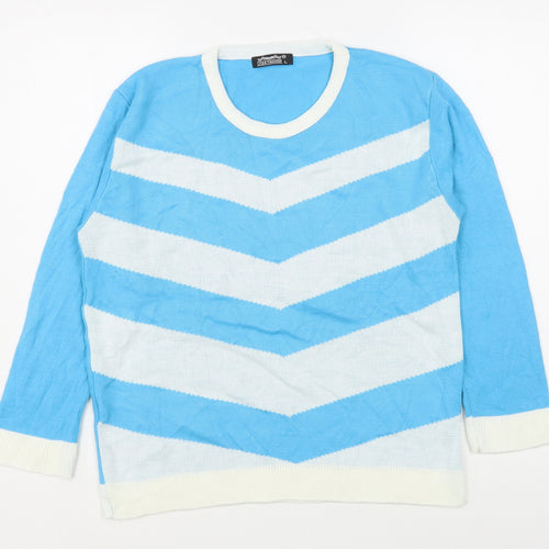 Lyza Fashion Womens Blue Round Neck Striped Acrylic Pullover Jumper Size L