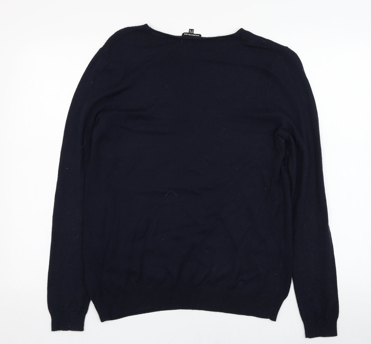 Warehouse Womens Blue Round Neck  Viscose Pullover Jumper Size 14