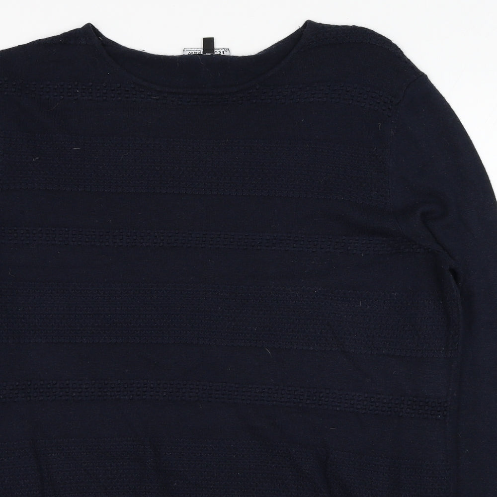 Warehouse Womens Blue Round Neck  Viscose Pullover Jumper Size 14