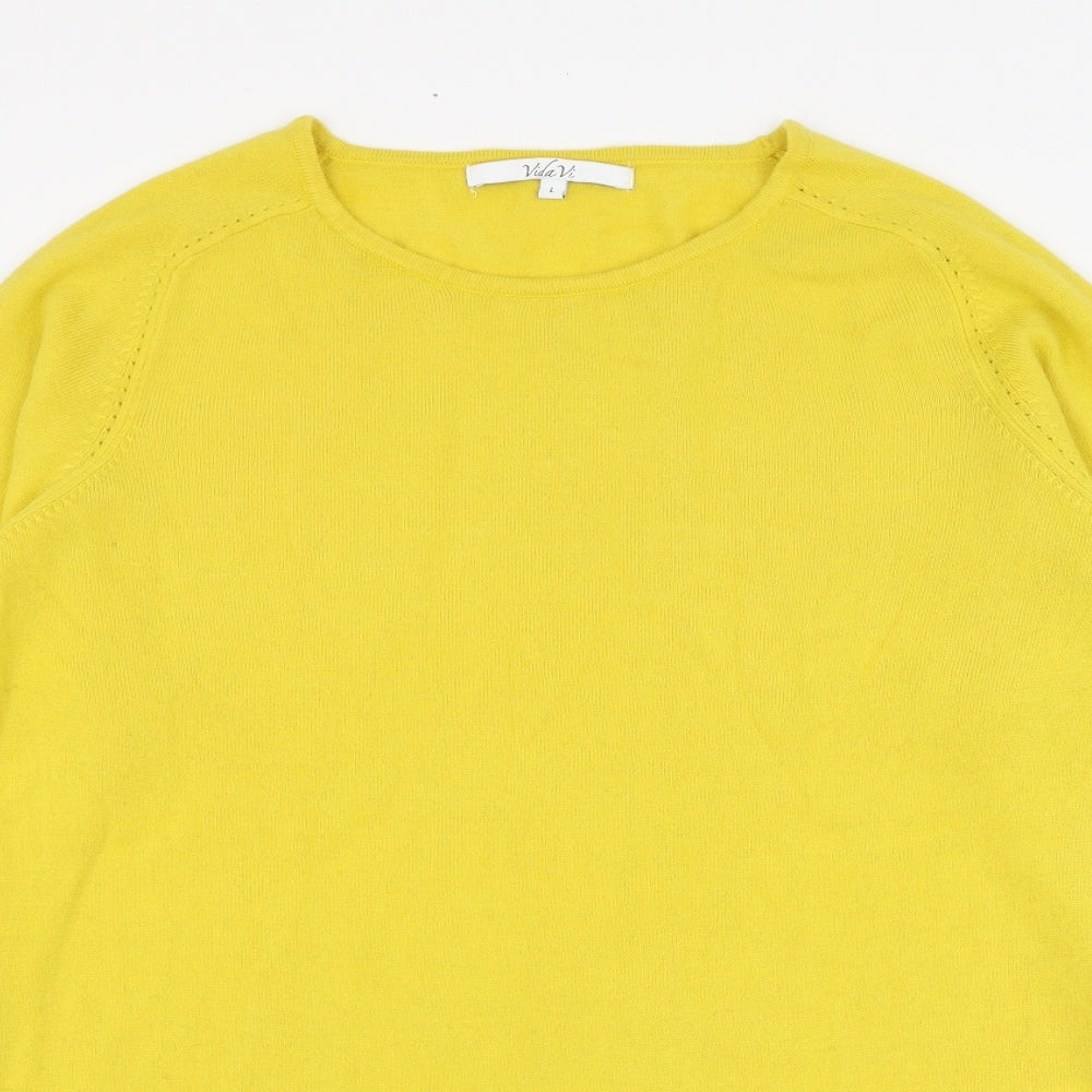 Vida Vi Womens Yellow Round Neck  Acrylic Pullover Jumper Size L