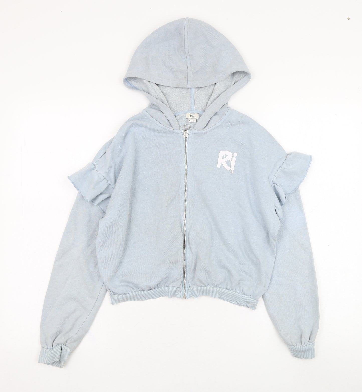 River Island Girls Blue  Cotton Full Zip Hoodie Size 9-10 Years  Zip - RI