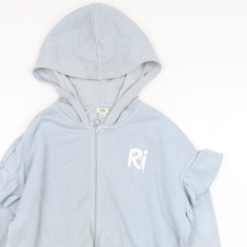 River Island Girls Blue  Cotton Full Zip Hoodie Size 9-10 Years  Zip - RI