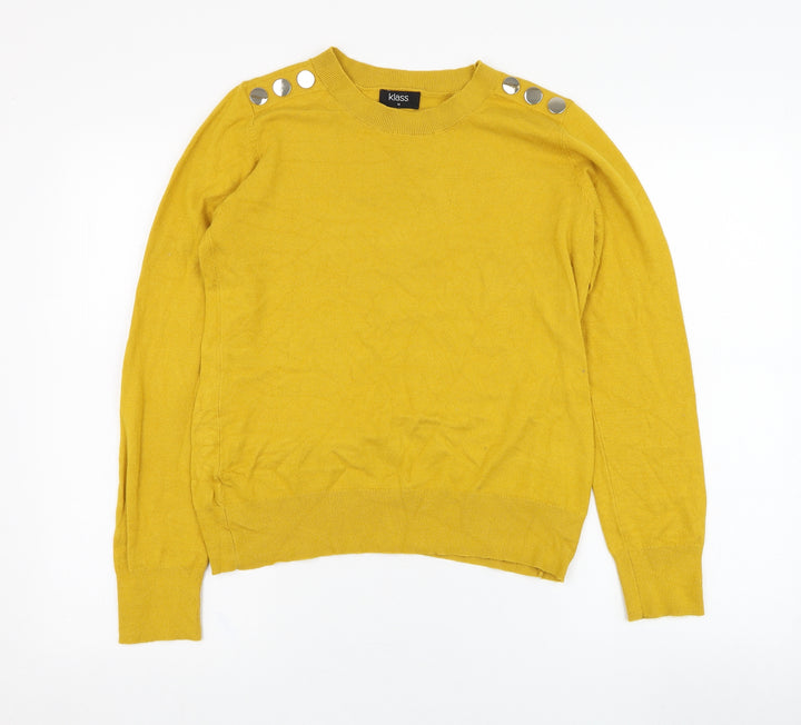 Klass Womens Yellow Round Neck  Viscose Pullover Jumper Size M