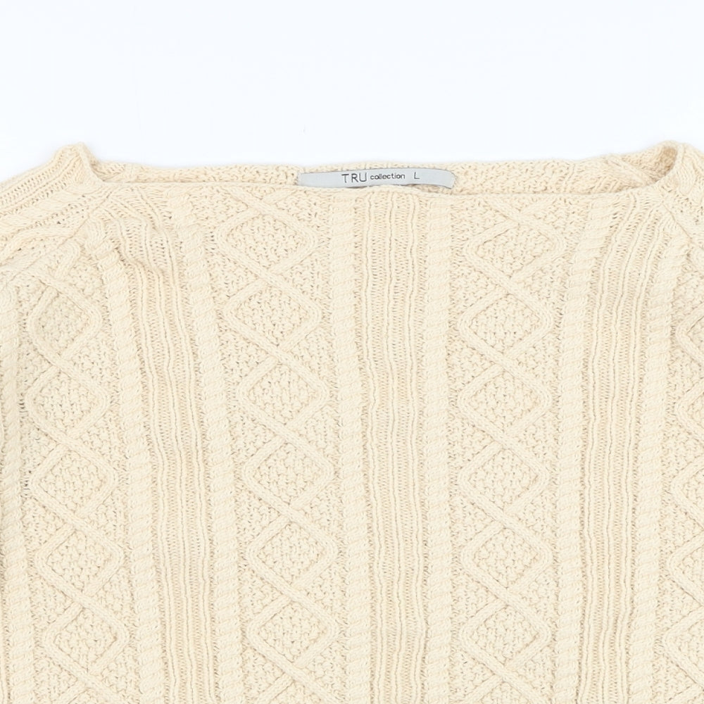 Tru Womens Beige Round Neck  Cotton Pullover Jumper Size L