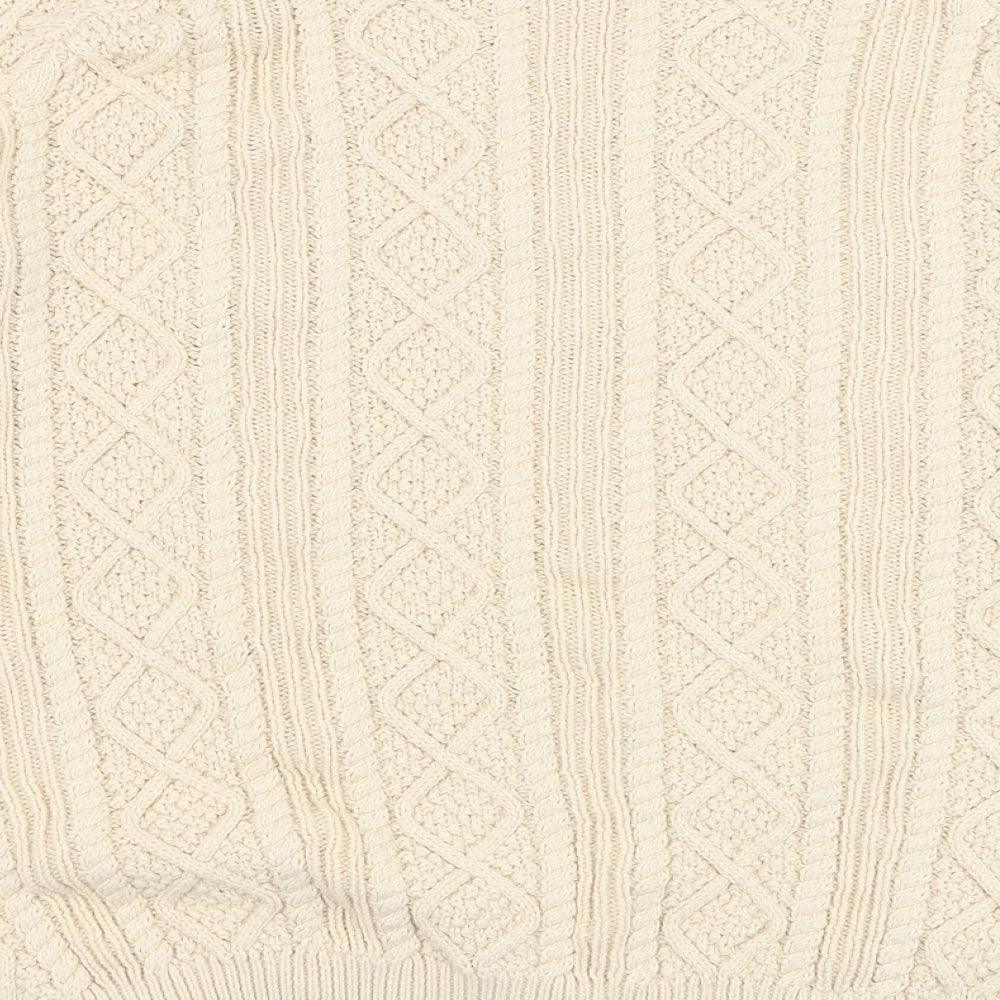 Tru Womens Beige Round Neck  Cotton Pullover Jumper Size L