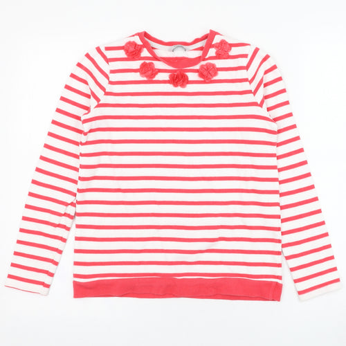 George Girls White Striped Cotton Pullover Sweatshirt Size 11-12 Years  Pullover - Flower