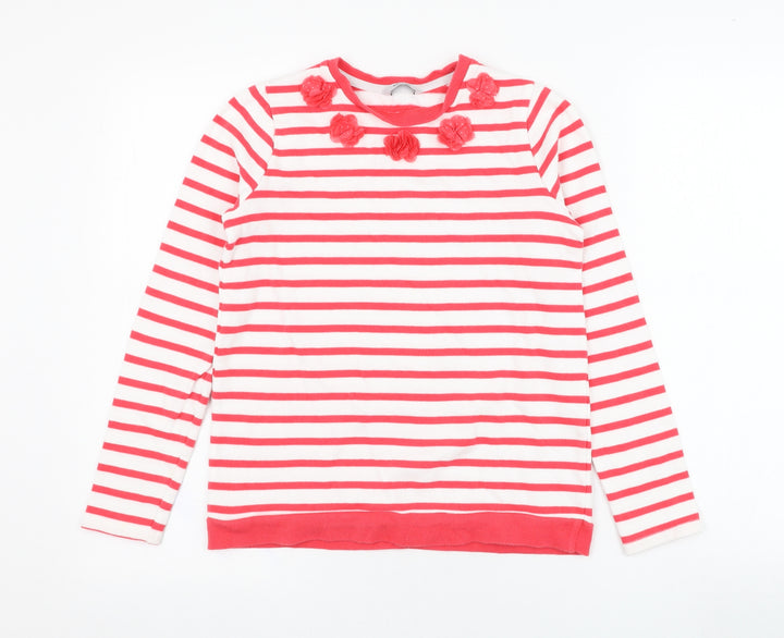 George Girls White Striped Cotton Pullover Sweatshirt Size 11-12 Years  Pullover - Flower
