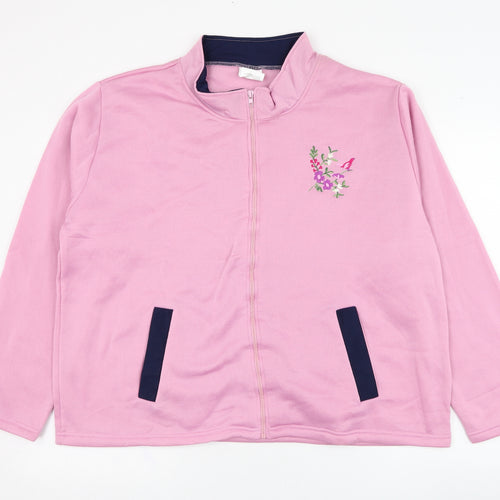 Anne De Lancay Womens Pink  Polyester Full Zip Sweatshirt Size 22  Zip - Flower