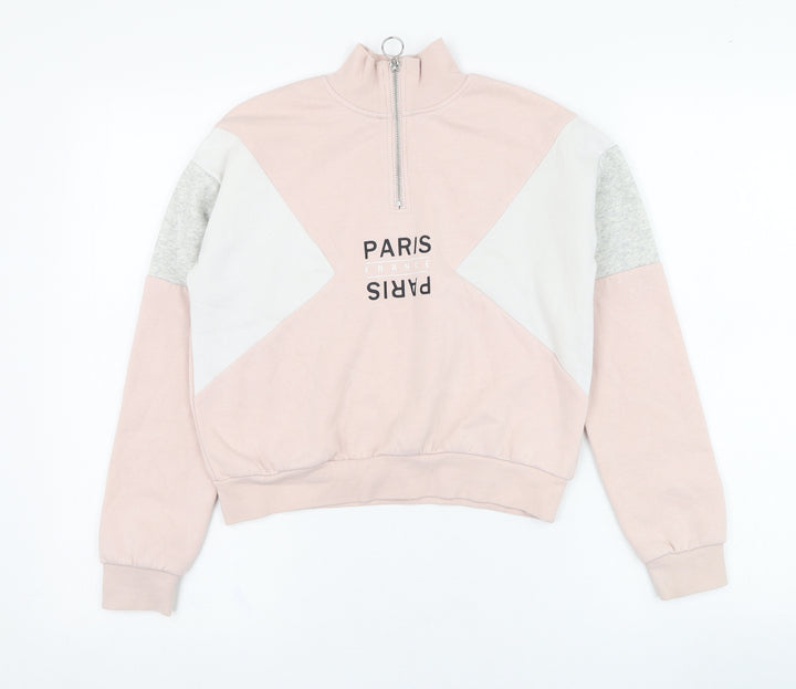 H&M Girls Pink Cotton Pullover Sweatshirt Size 10-11 Years Pullover - Paris