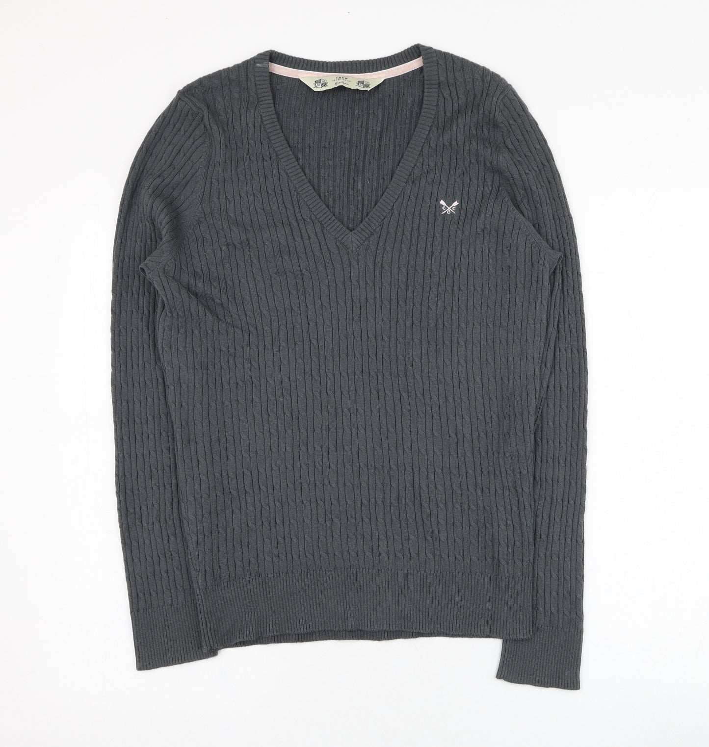 Crew Clothing Womens Grey V-Neck  Cotton Pullover Jumper Size 16