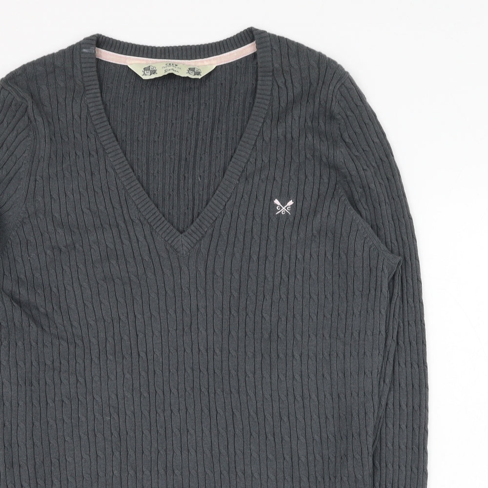 Crew Clothing Womens Grey V-Neck  Cotton Pullover Jumper Size 16