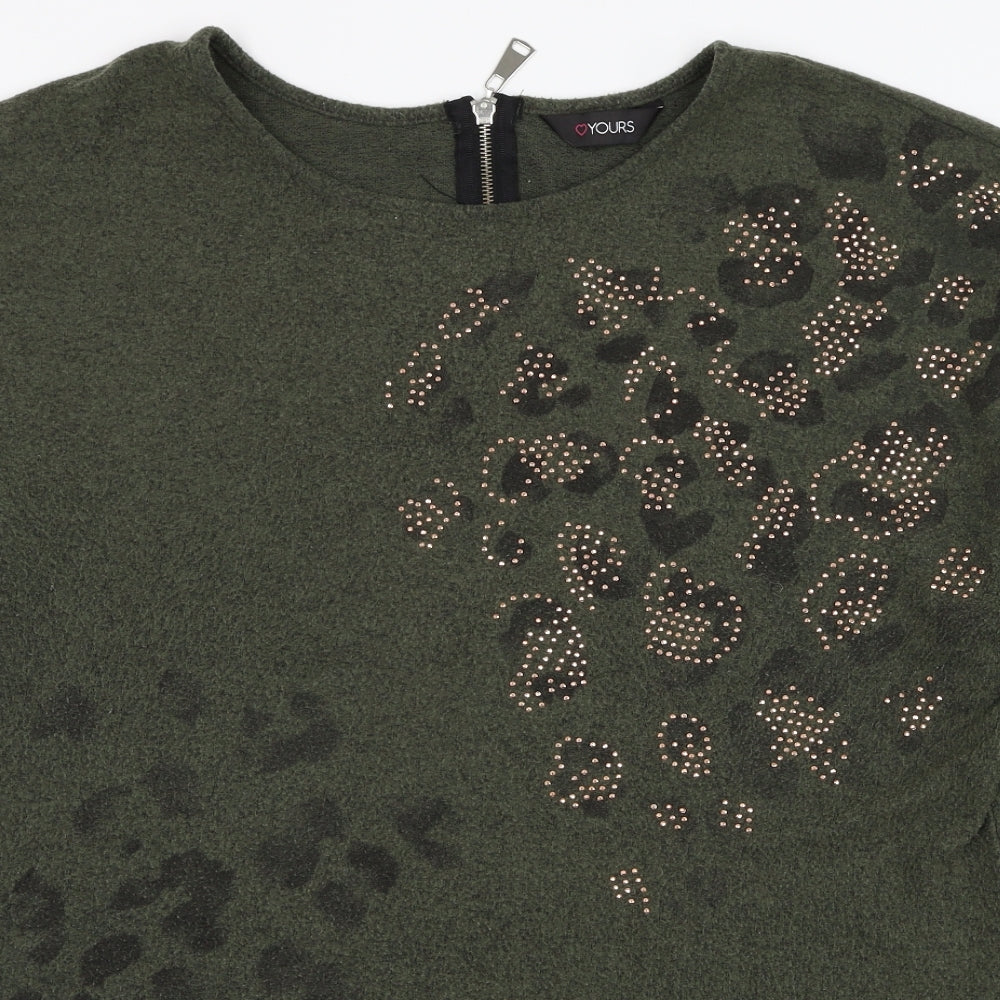 Yours Womens Green Animal Print Polyester Pullover Sweatshirt Size 20  Pullover