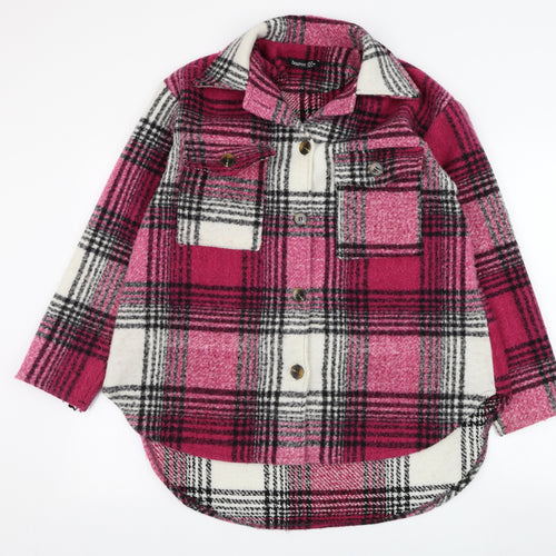 Boohoo Womens Pink Check  Overcoat Coat Size 8  Button