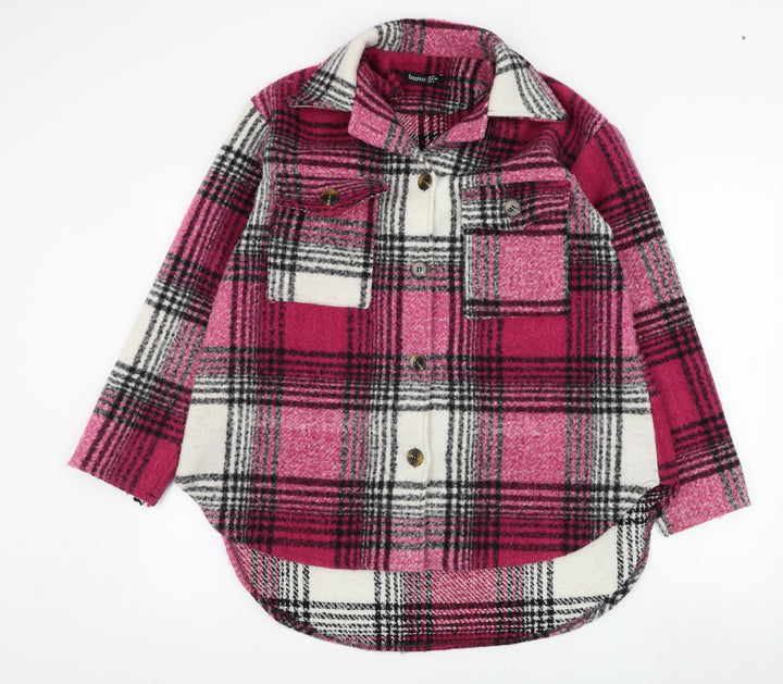 Boohoo Womens Pink Check  Overcoat Coat Size 8  Button
