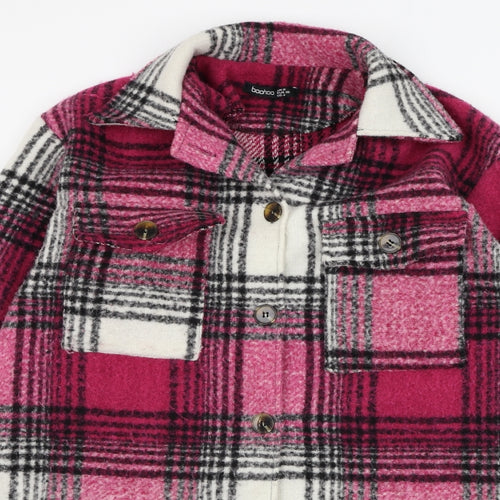 Boohoo Womens Pink Check  Overcoat Coat Size 8  Button