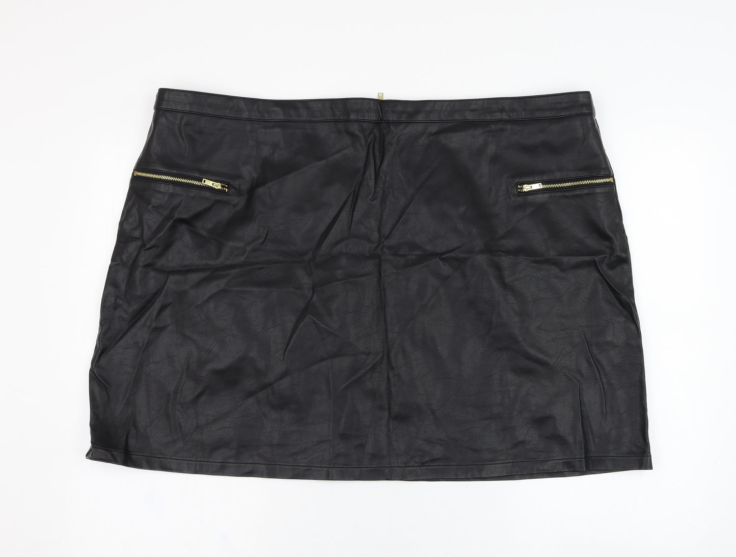 George Womens Black  Polyurethane A-Line Skirt Size 24   Zip