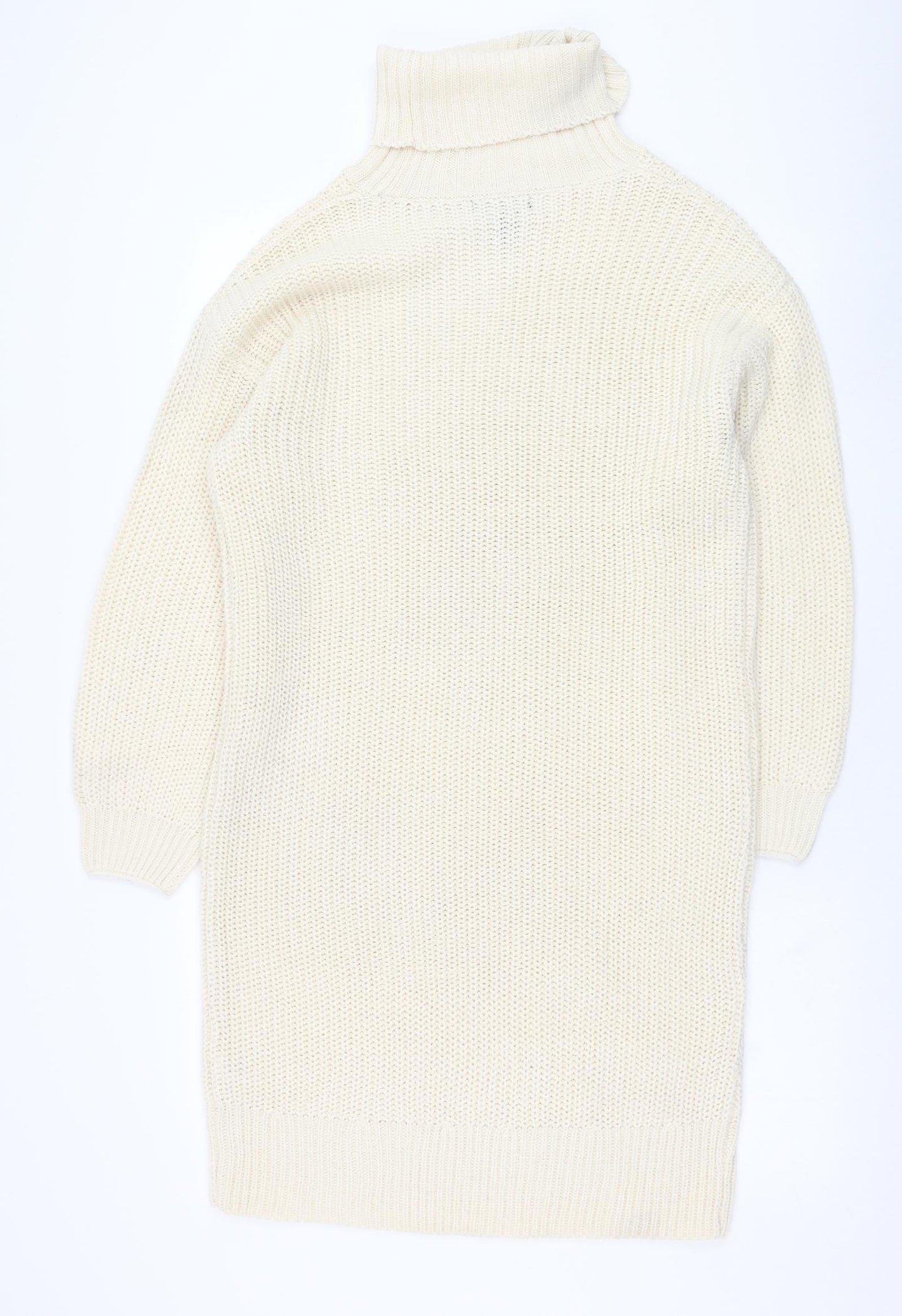 New Look Womens Ivory  Acrylic Jumper Dress  Size M  Roll Neck Pullover
