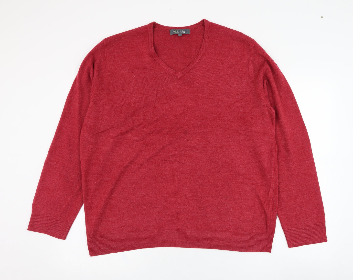 Marks and Spencer Mens Red V-Neck  Acrylic Pullover Jumper Size XL