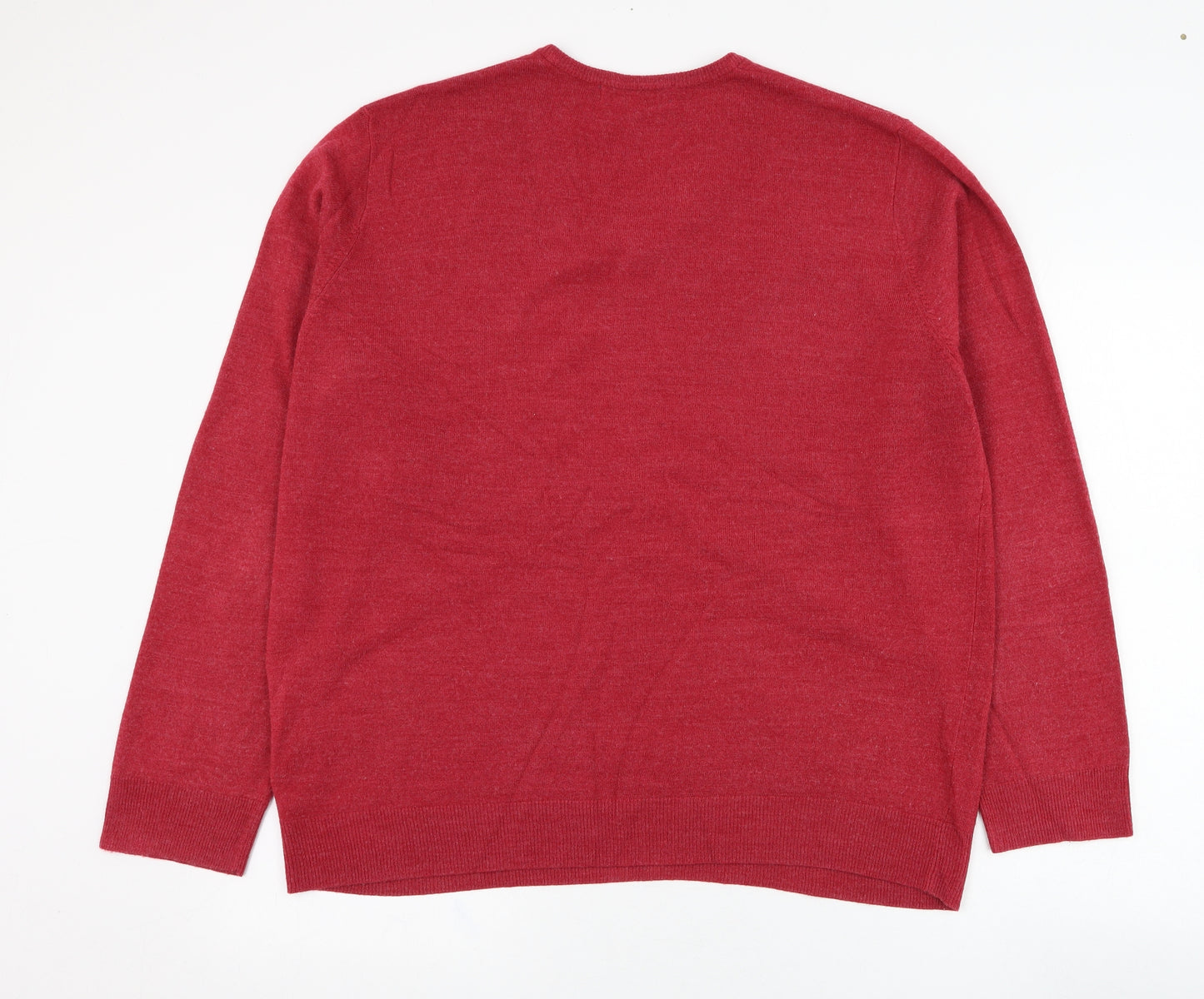 Marks and Spencer Mens Red V-Neck  Acrylic Pullover Jumper Size XL