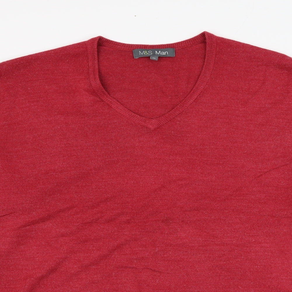 Marks and Spencer Mens Red V-Neck  Acrylic Pullover Jumper Size XL