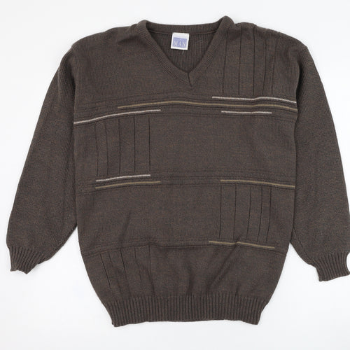 Premier  Mens Brown Round Neck  Acrylic Pullover Jumper Size S