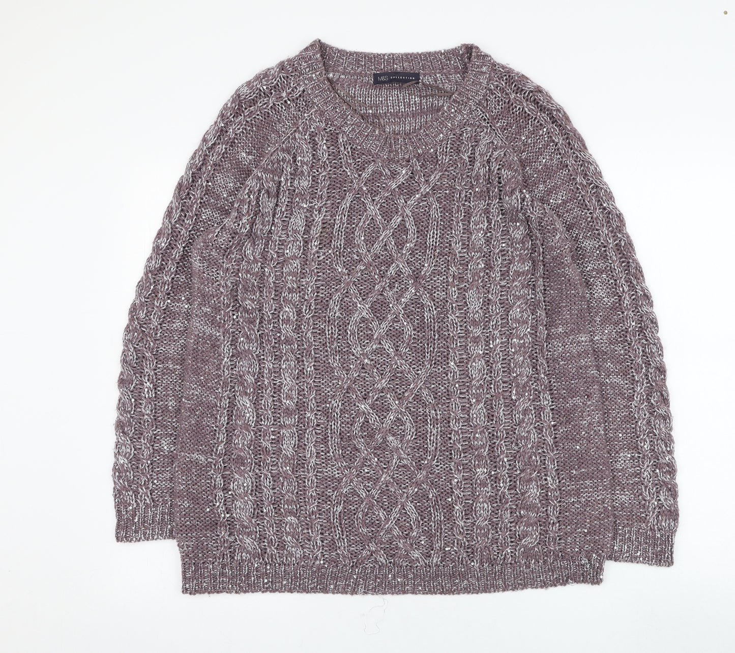 Marks and Spencer Womens Purple Round Neck  Acrylic Pullover Jumper Size 16
