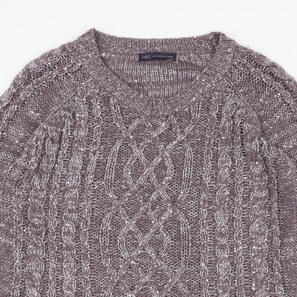 Marks and Spencer Womens Purple Round Neck  Acrylic Pullover Jumper Size 16