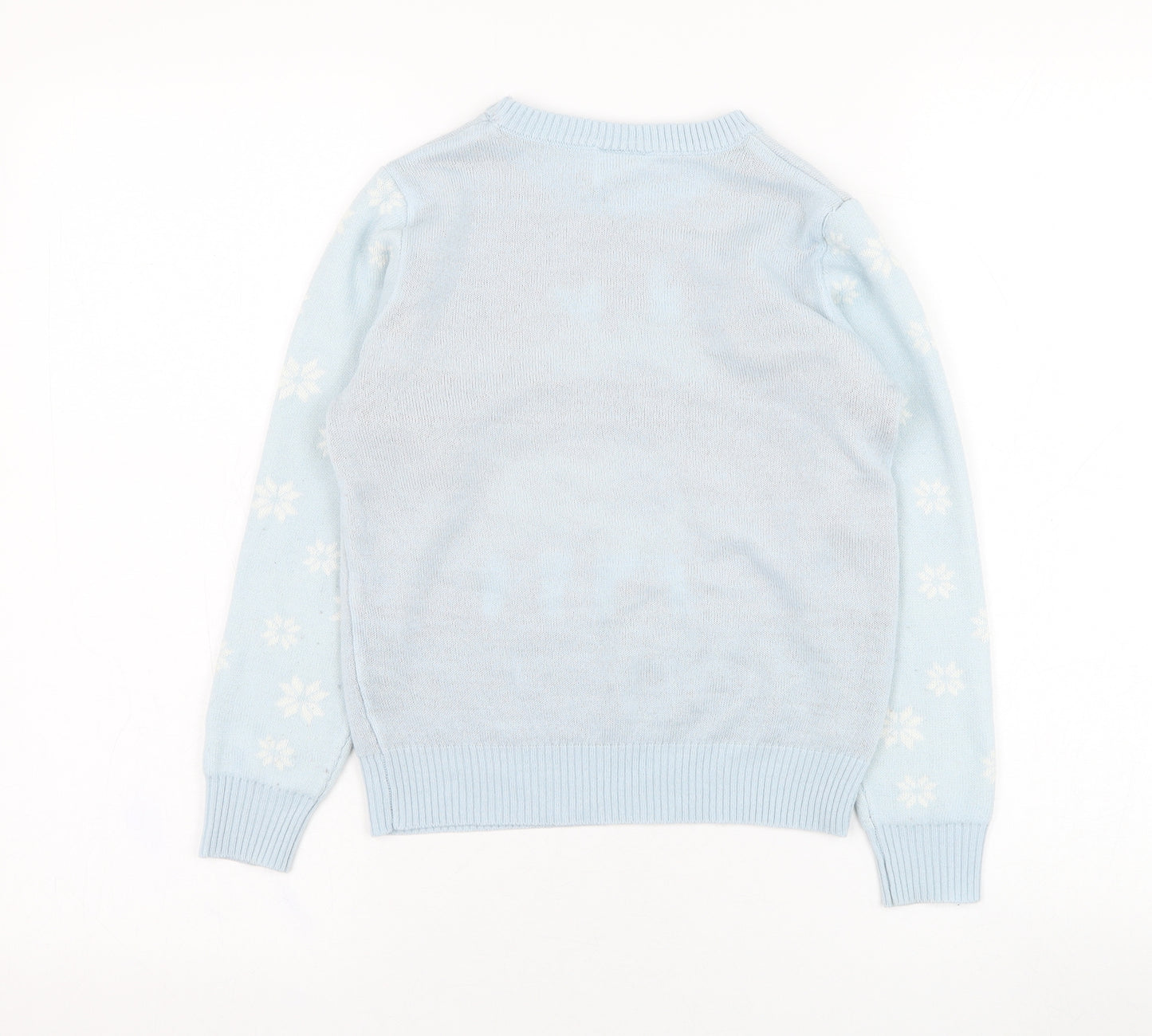 Lily & Dan Girls Blue Round Neck  Acrylic Pullover Jumper Size 7-8 Years  Pullover - Rudolph, Christmas