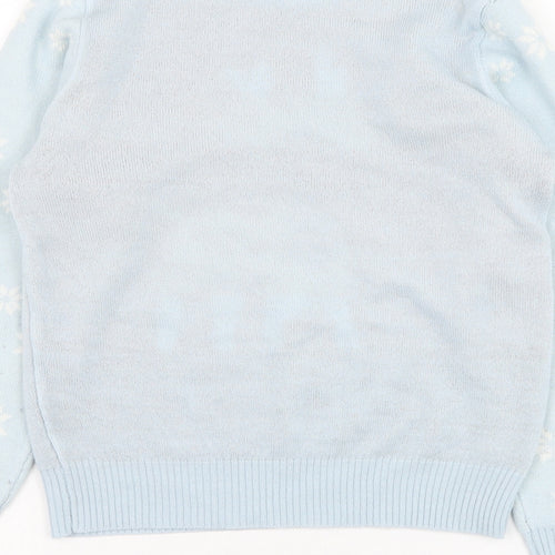Lily & Dan Girls Blue Round Neck  Acrylic Pullover Jumper Size 7-8 Years  Pullover - Rudolph, Christmas