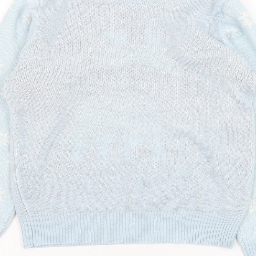 Lily & Dan Girls Blue Round Neck  Acrylic Pullover Jumper Size 7-8 Years  Pullover - Rudolph, Christmas