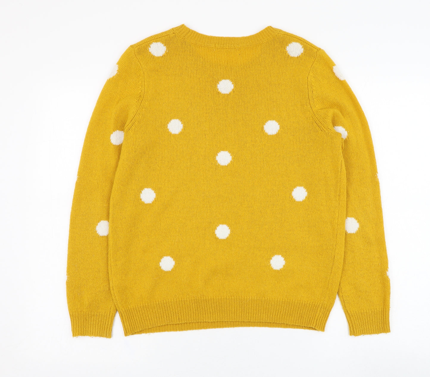 TU Womens Yellow Round Neck Polka Dot Acrylic Pullover Jumper Size 14