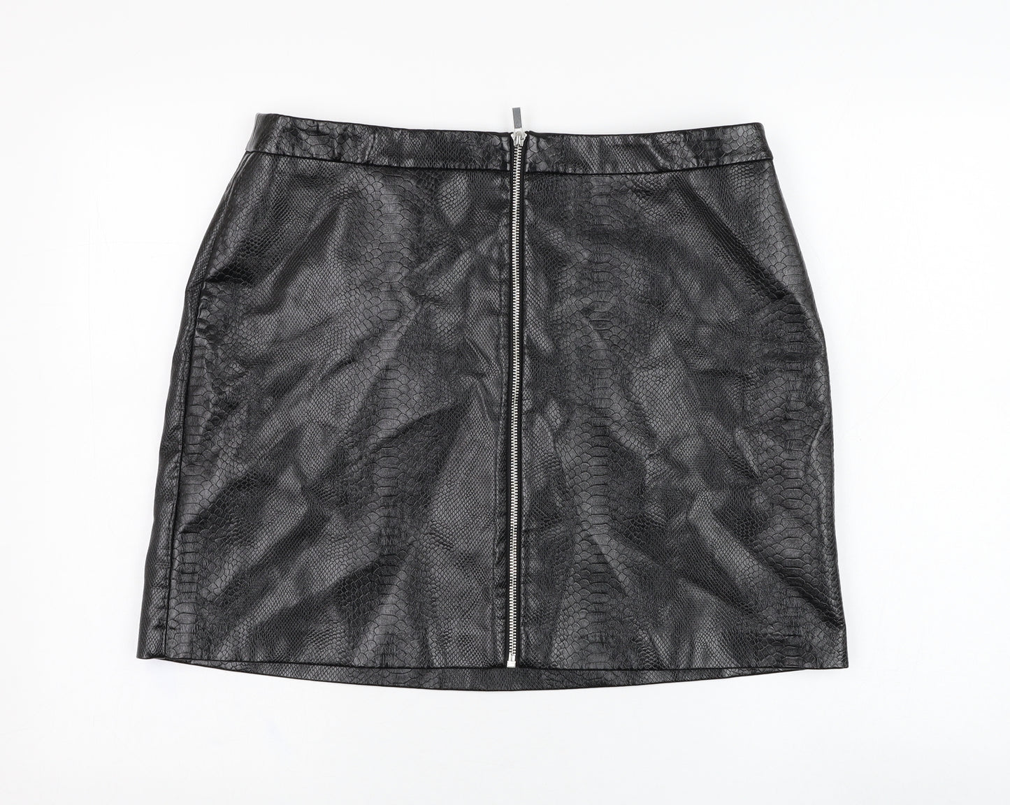 New Look Womens Black Animal Print Polyester A-Line Skirt Size 16   Zip