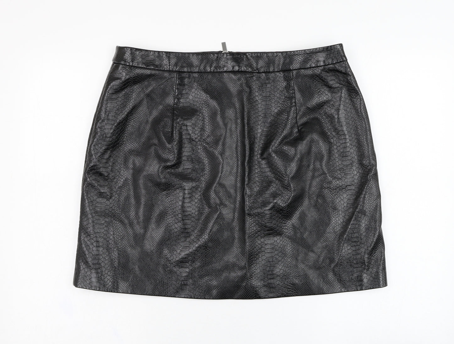 New Look Womens Black Animal Print Polyester A-Line Skirt Size 16   Zip
